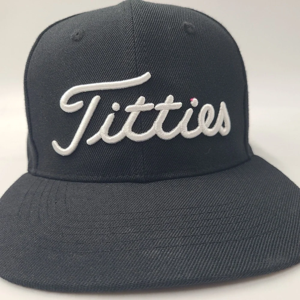 Titties‎ Hat Snapback Power Golf Black White Parody Script Logo Wool Blend Men